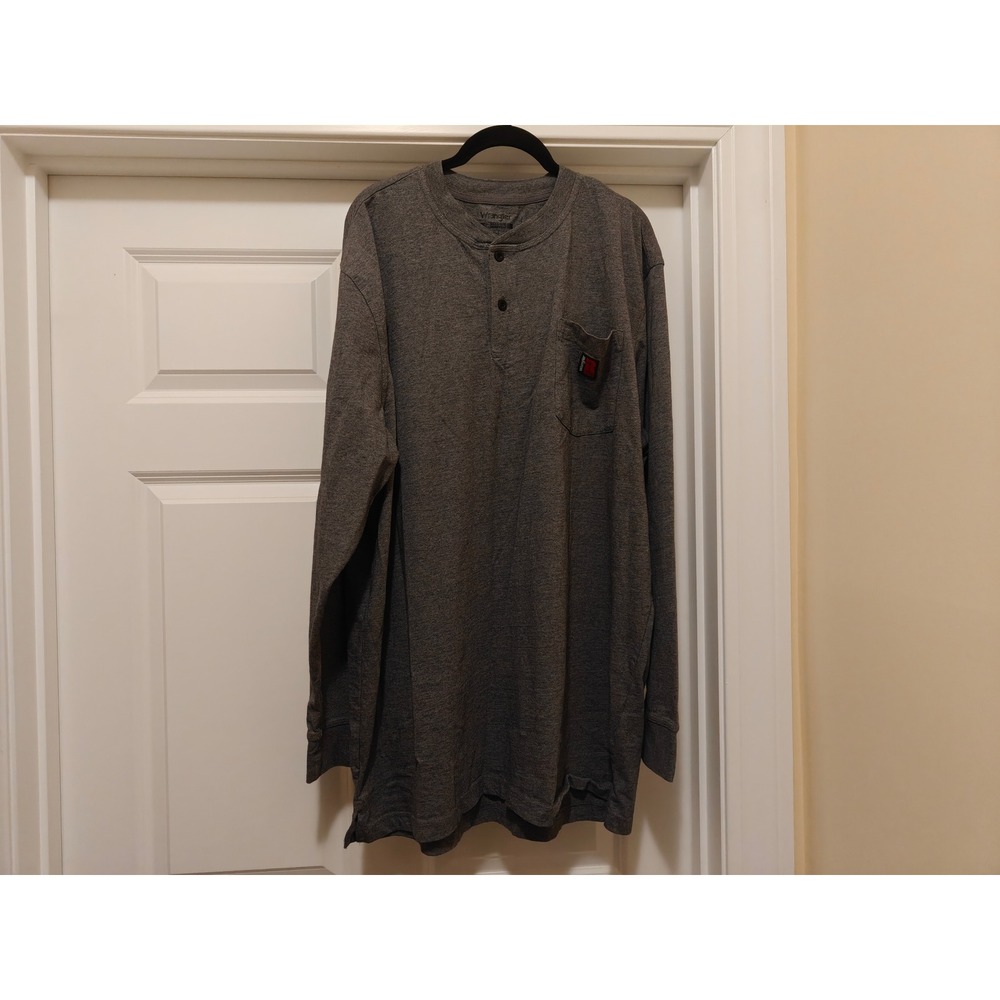 Wrangler Riggs Workwear Mens XLT Charcoal Henley Long Sleeve Pocket Shirt Cotton